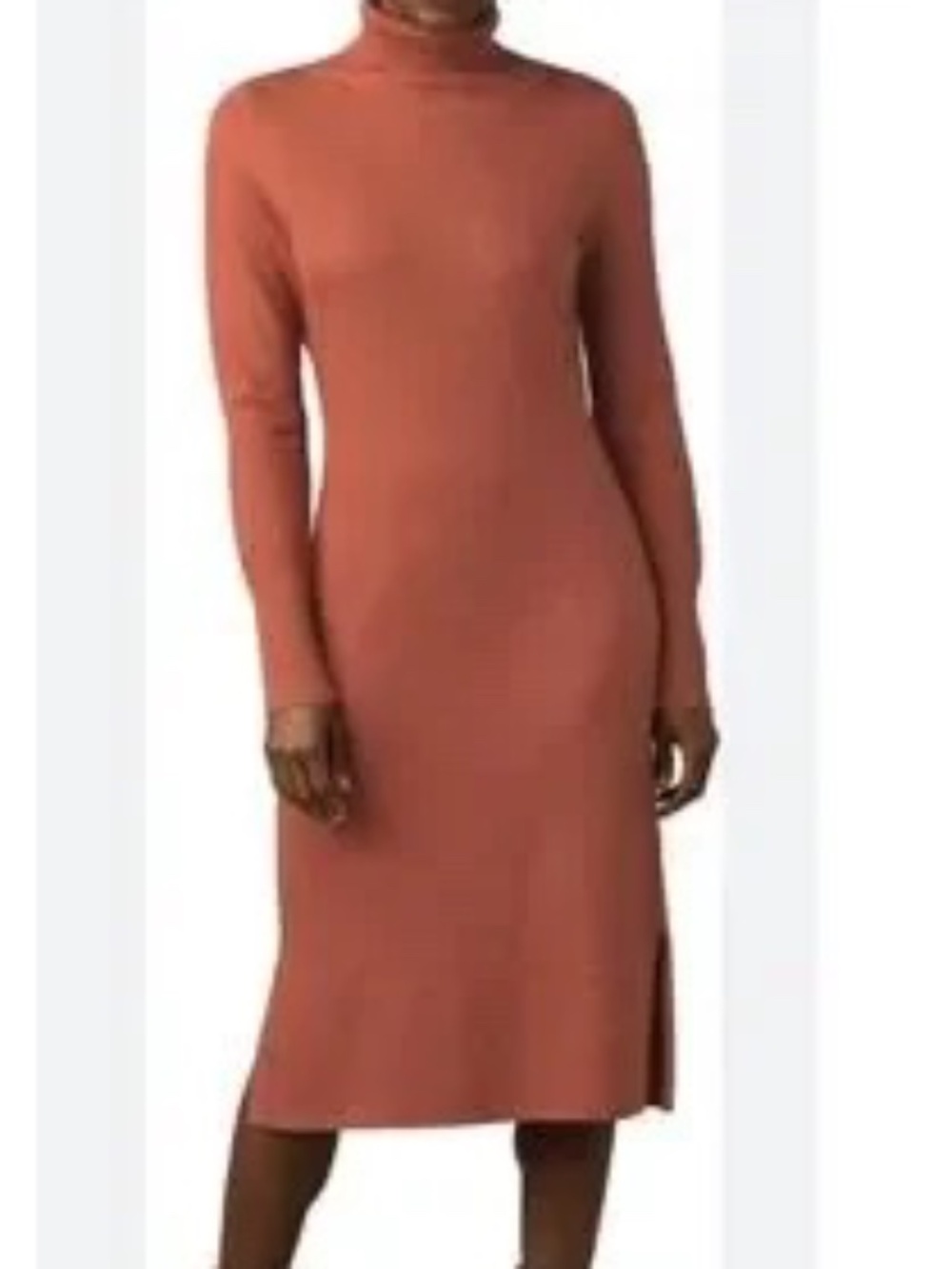 PrAna Sweater Dress Figaro size S Rust Orange Textured Knit Turtleneck Midi